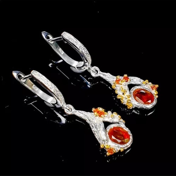 Artisan Orange Opal sterling silver earrings - Picture 2 of 5